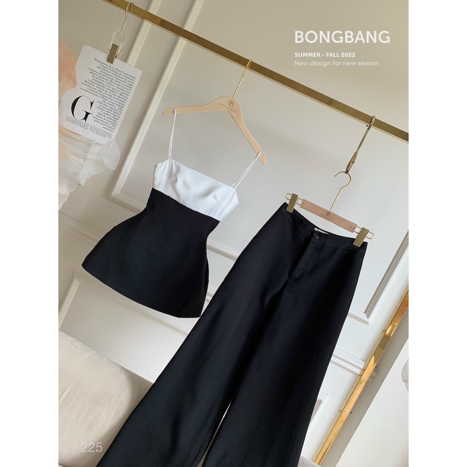 Set áo peplum phối màu + Quần suông, freesize dưới 55kg, chất cotton lạnh, phong cách sang chảnh