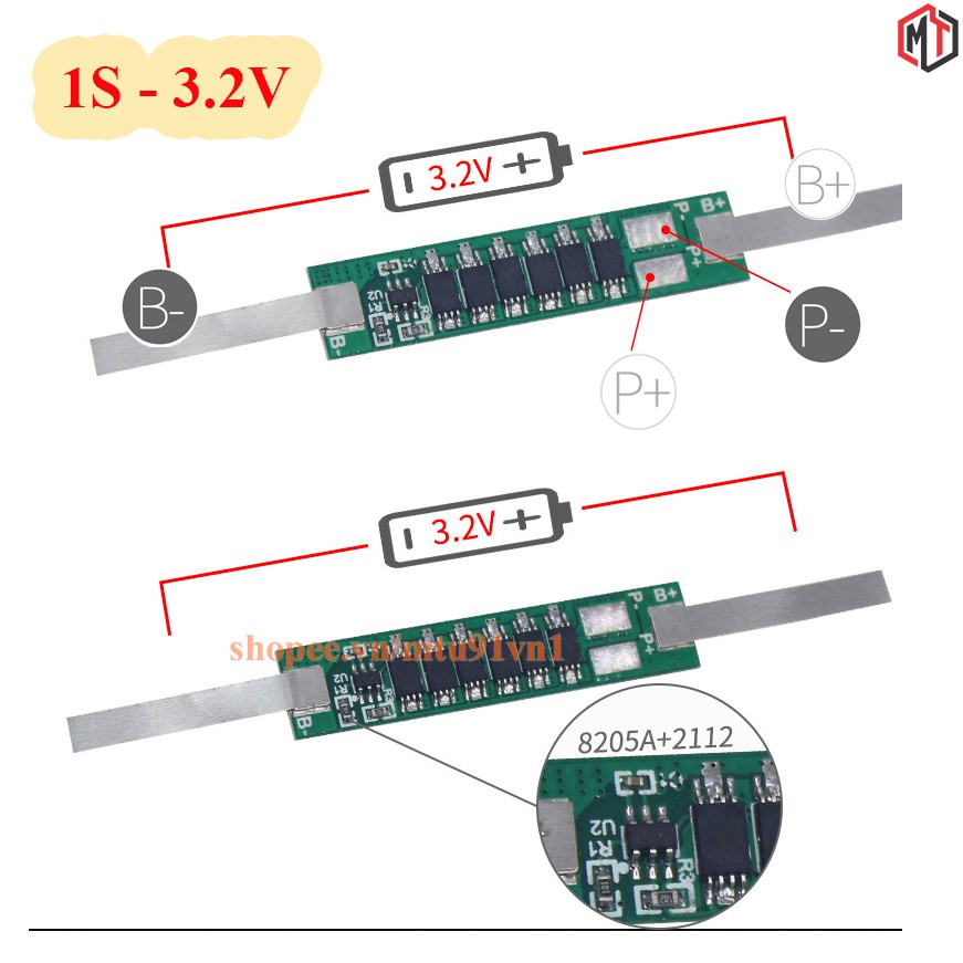 Mạch sạc và bảo vệ pin 1S 3.2V LiFePO4 - Lithium Sắt Photphat - Pin 32650