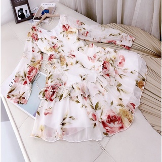 ĐẦM HOA DỰ TIỆC, VÁY XÒE TAY DÀI - MT55