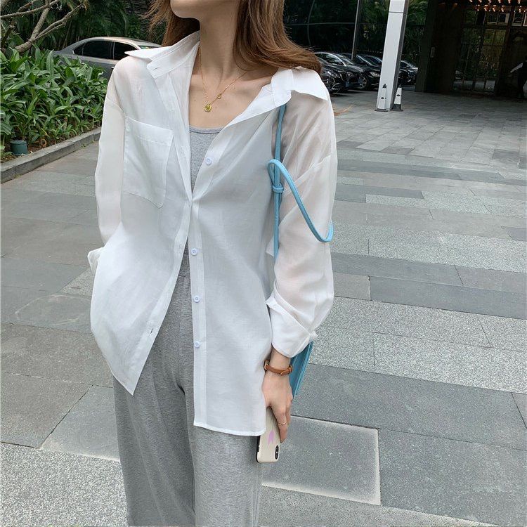 Áo Sơ Mi Trắng Tay Dài Chống Nắng Phong Cách Hong Kong Thời Trang Mùa Hè Cho Nữ