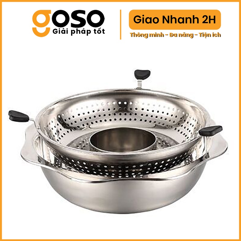 [GOSO] Nồi Lẩu Inox Xoay 2 Tầng Hàn Quốc, Nồi Lẩu Đa Năng 2 Ngăn Dùng Được Cả Bếp Từ Và Bếp Gas