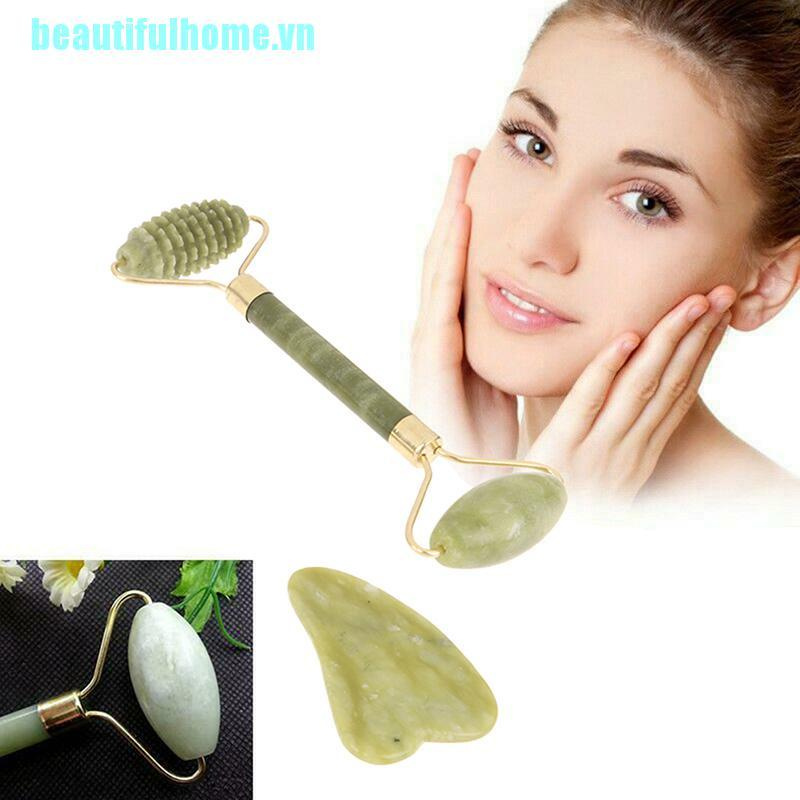 (Hàng Mới Về) Cây Lăn Mát Xa Hai Đầu Bằng Đá Ngọc Bích Giúp Thư Giãn Da Mặt Và Cơ Thể