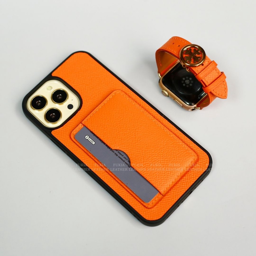 Ốp da thủ công Epsom một ngăn thẻ dựng ngang dành IPhone 14/14Plus/14Pro/14Promax/13/13Pro/13Promax/12Promax ODTC119