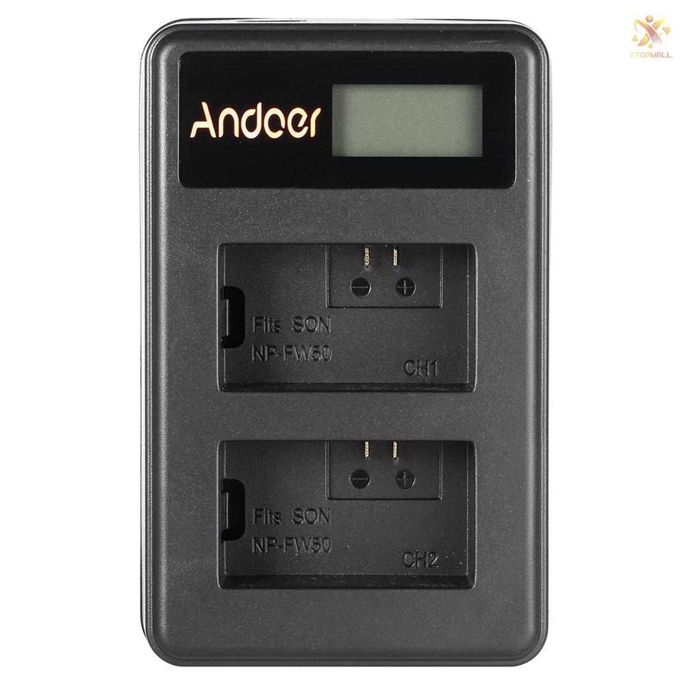 ET Andoer NP-FW50 Rechargeable LED Display Li-ion Battery Charger Pack 2-Slot USB Cable Kit for  Alpha A7 A7R A7S A5000 A6000 NEX-3 NEX-5 NEX-5R NEX-5T NEX-6 NEX-7 NEX-C3 NEX-F3 Digital SLR Camera