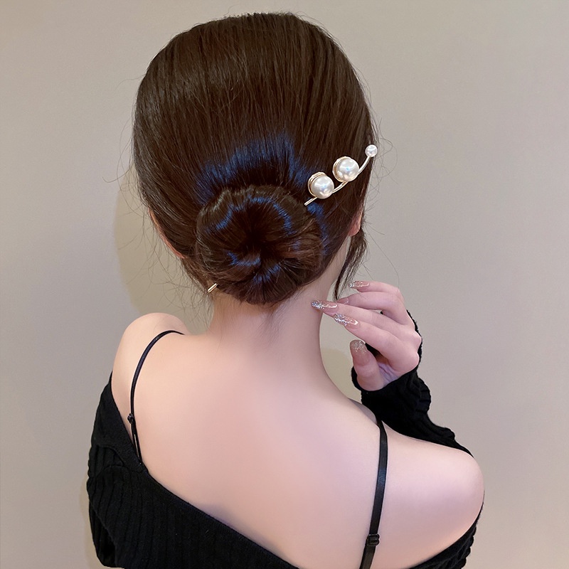 Trâm cài tóc nữ cá tính đính hạt trai ABS dùng búi tóc hằng ngày phong cách công sở vintage
