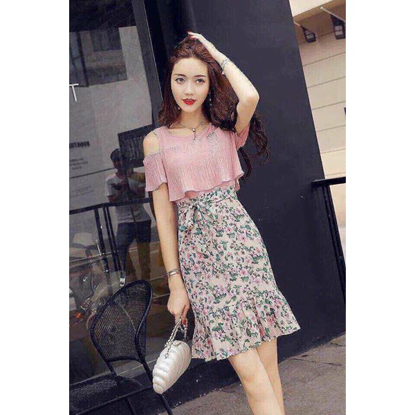 [SY] ĐẦM DÁNG ÔM TÙNG HOA HỞ VAI 3007