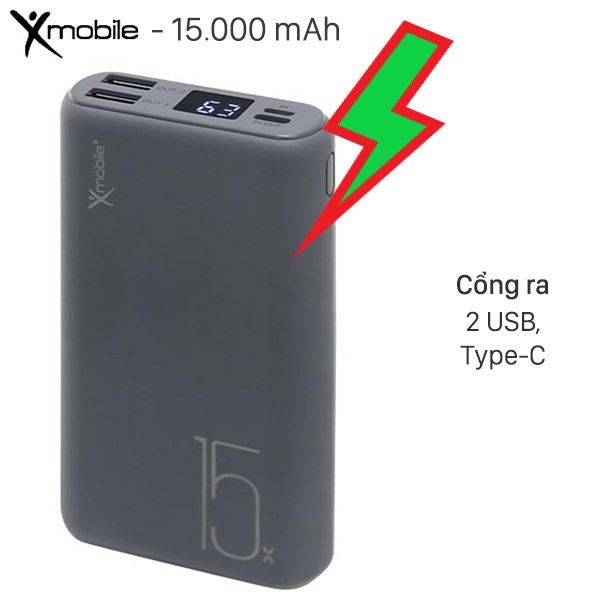 Pin sạc dự phòng Polymer 15.000mAh Type C Xmobile PJ JP200 Xám
