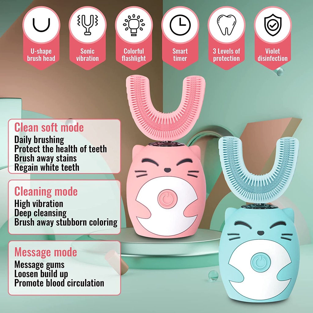 Bàn chải đánh răng điện Suolaer silicon hình chữ U với đế sạc UV cho bé