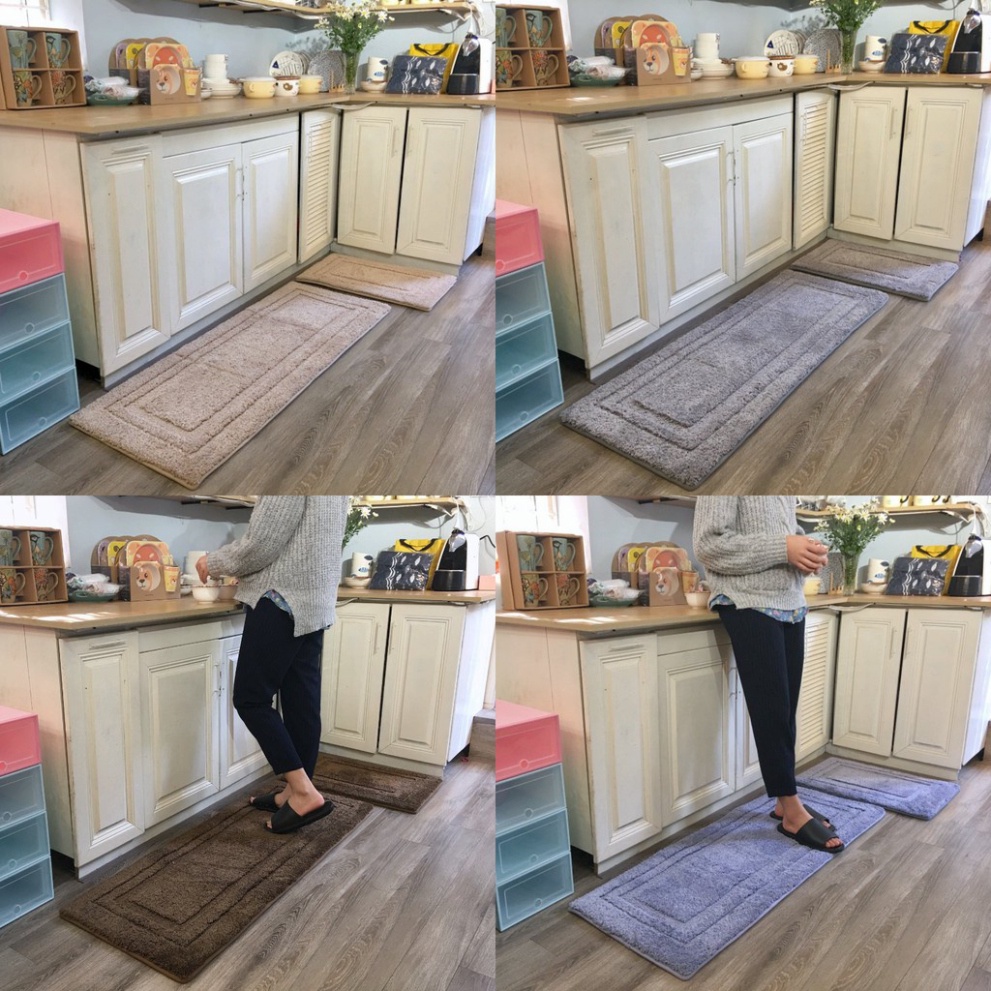 (giá sỉ) Thảm lau chân trải sàn bếp trơn màu  Decor bề mặt lông mềm mịn thấm nước 4 size 40x60, 50x80, 50x120