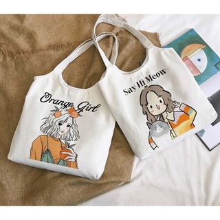 Túi tote cô gái quả cam 2 - có khóa - vải dệt canvas 100%