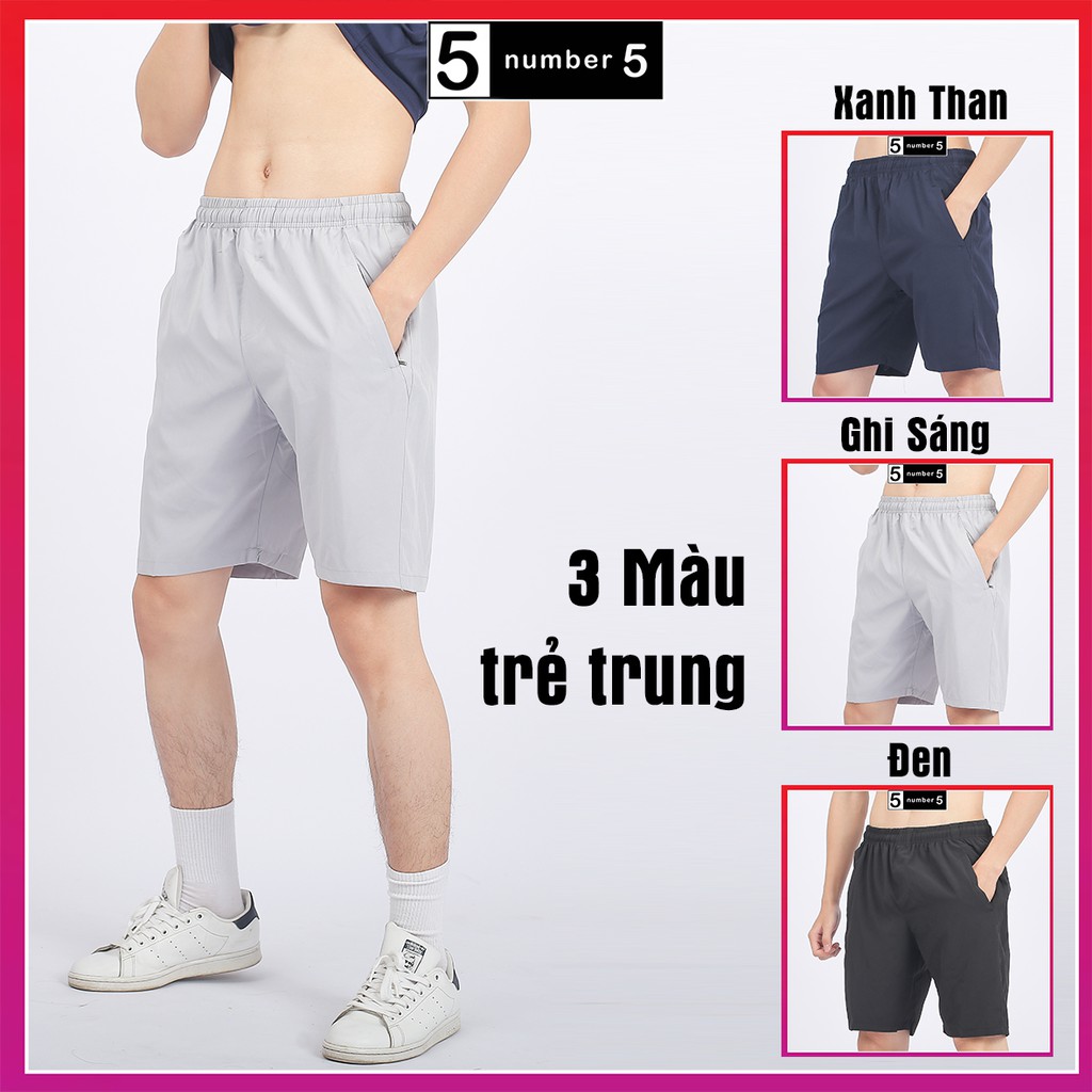 Quần Đùi Nam Number5 Vải Dù Gió Co Giãn Nhẹ Mát Có Khóa Túi Tiện Dụng Thể Thao Hay Mặc Nhà