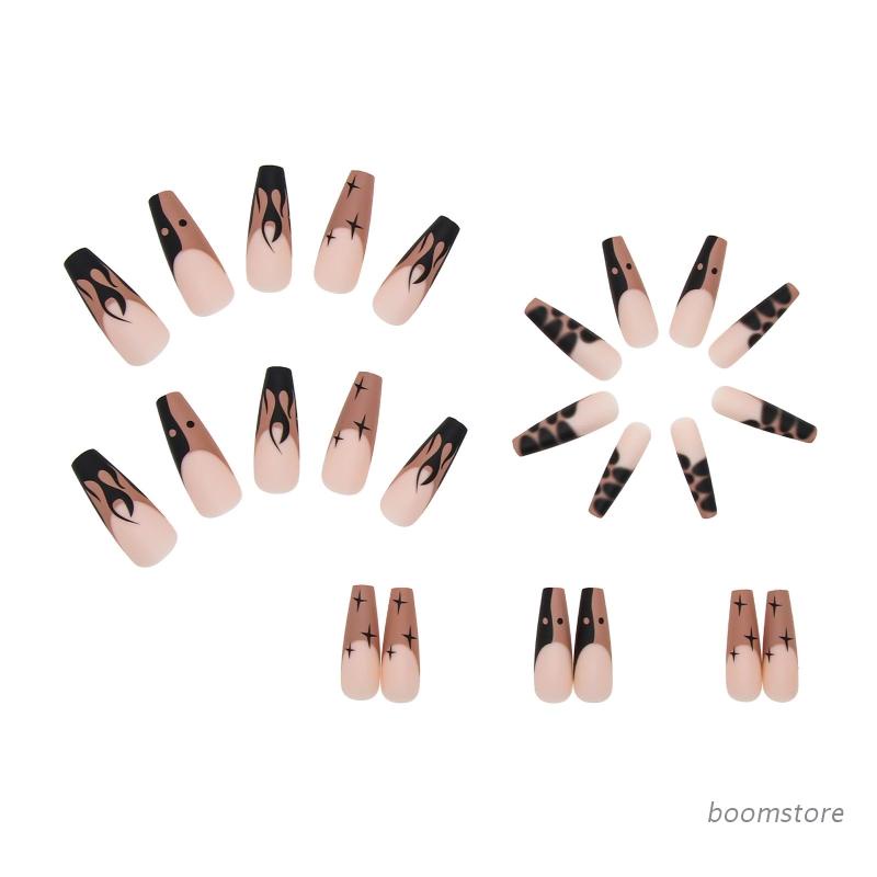 Bộ Móng Tay Giả Hình Ngọn Lửa Họa Tiết Da Báo Có Thể Tháo Rời