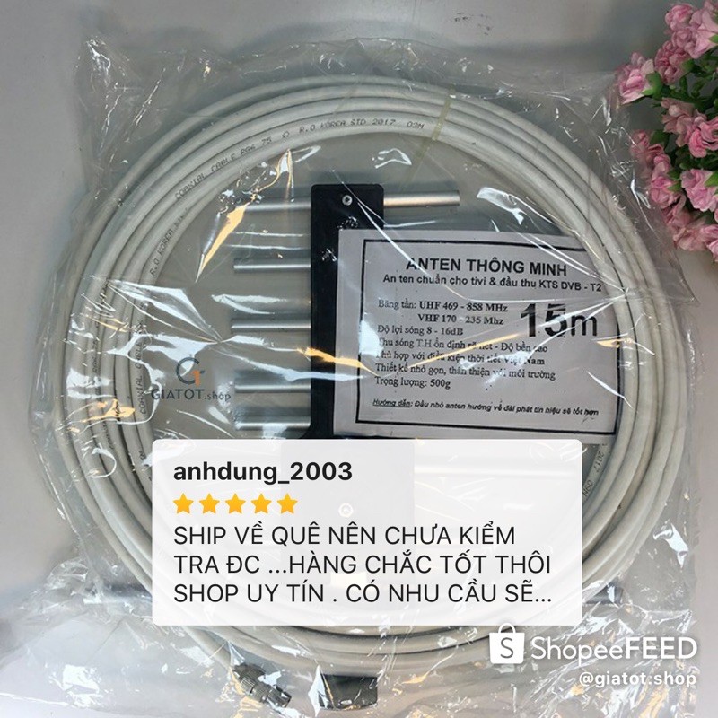 (Loại 1) Anten thông minh thu sóng DVB T2 + 15m dây cáp + Jack nối