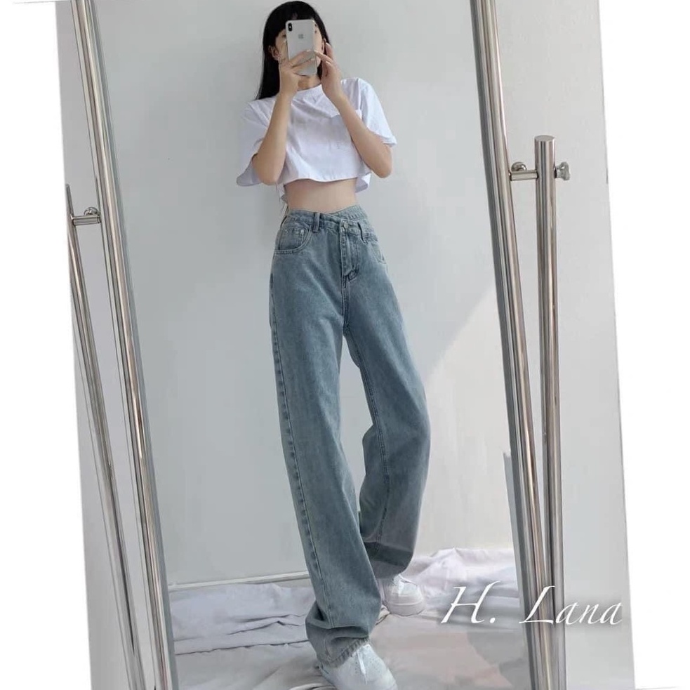 Quần bò ống rộng nữ cạp cao quần jeans ống rộng lưng cao, vải bò dày đẹp , không giãn ,dáng suông