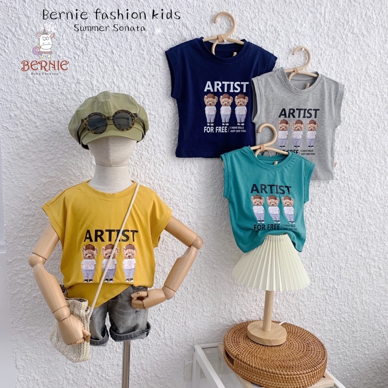 Áo ba lỗ bé trai Bernie cotton mềm mịn, họa tiết 4 chú gấu Artist 4 màu thấm hút mồ hôi cho bé từ 9-23kg