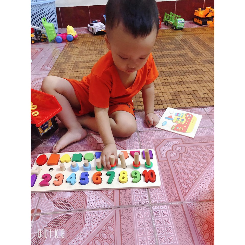 [gg3] Đồ Chơi Gỗ Cột Tính Học Đếm Và Phân Biệt Hình Khối Cho Bé Theo Phương Pháp Montessori