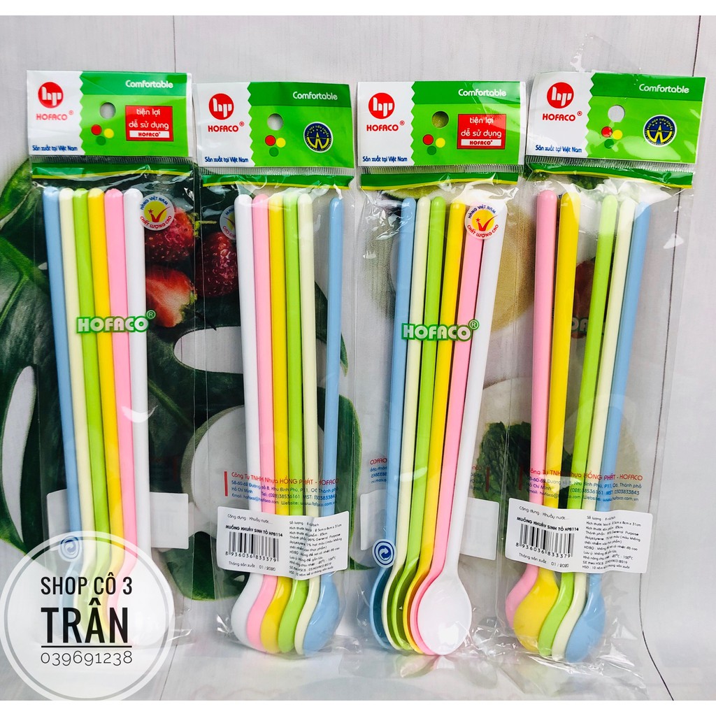 Muỗng khuấy sinh tố HPB114 HOFACO 6 cái/ sét - Muỗng khuấy trang trí đồ uống nhựa cao cấp nhựa Hồng Phát