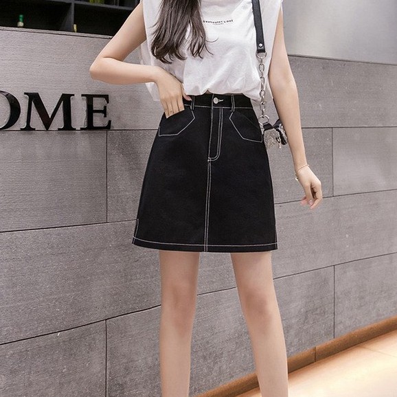 Chân Váy Cạp Cao Hai Màu Đen Trắng Phong Cách Hàn Quốc_V16 | BigBuy360 - bigbuy360.vn