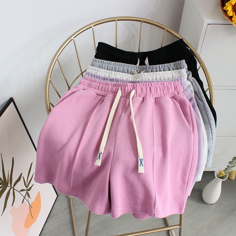 Quần Short Thể Thao Dáng Rộng Màu Trơn Dễ Phối Đồ Thời Trang Mùa Hè Phong Cách Hàn Quốc Cho Nữ