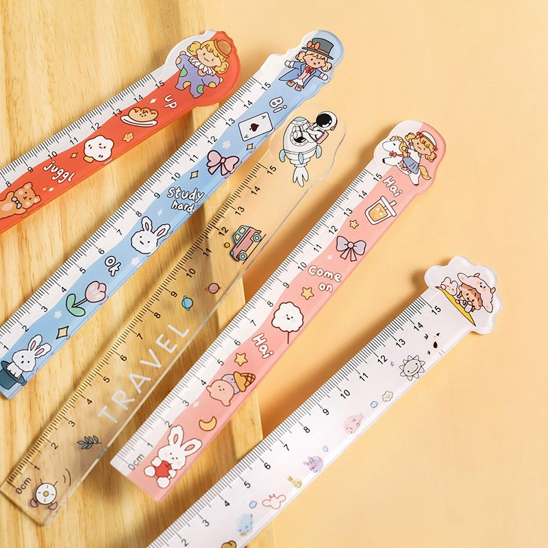 Combo 4 Cây Thước Kiểu In Hình Hoạt Hình Dễ Thương  Dài 15cm