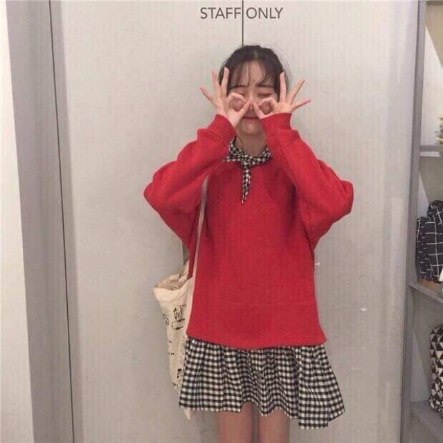 Đầm Váy Nữ Phối Caro Kèm Khăn Tuban Ulzzang Hàn Quốc