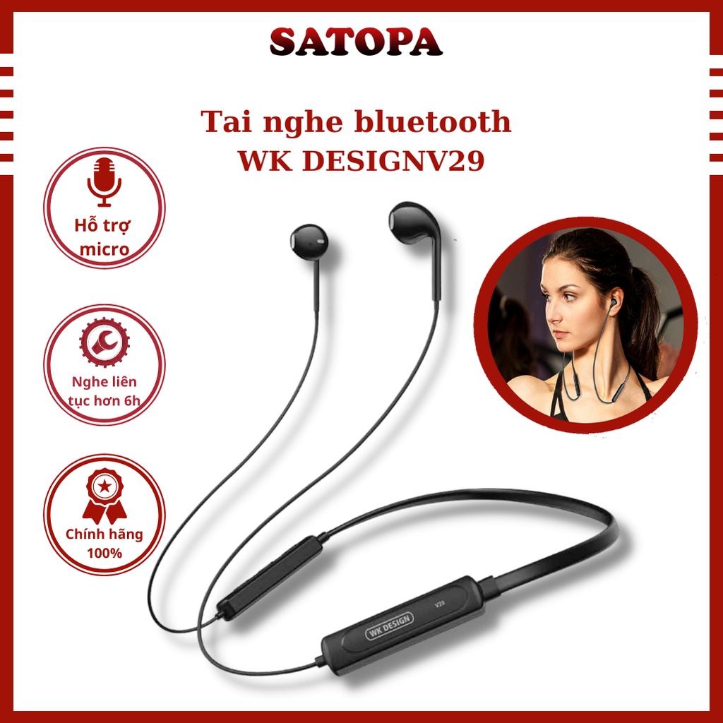 Tai nghe bluetooth thể thao Wk Design V29 Tai nghe không dây bluetooth đeo cổ choàng cổ tập thể dục có micro - SATOPA