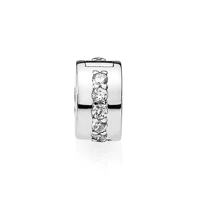 charm pan khoá chặn đính đá trắng bạc s925 cao cấp