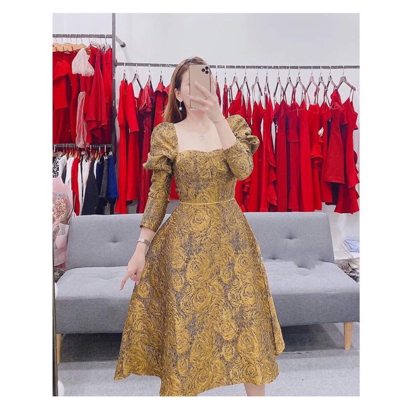 ẢNH VÀ VIDEO THẬT 10000% _ ĐẦM GẤM TAY DÀI