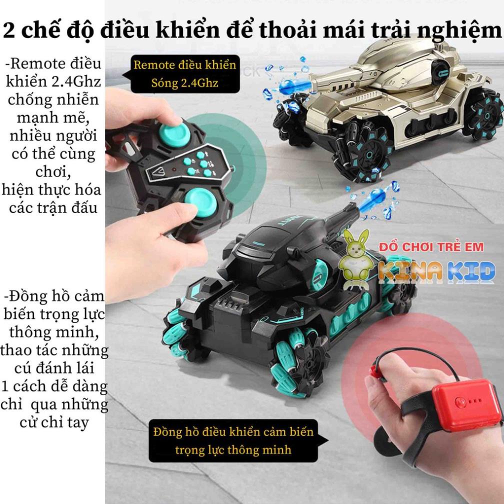 Xe Tăng Điều Khiển Từ Xa Bằng Cảm Biến Đeo Tay Và Remote 2.4Ghz Tank Fight, Xoay 360 Độ, Bắn Đạn Nước