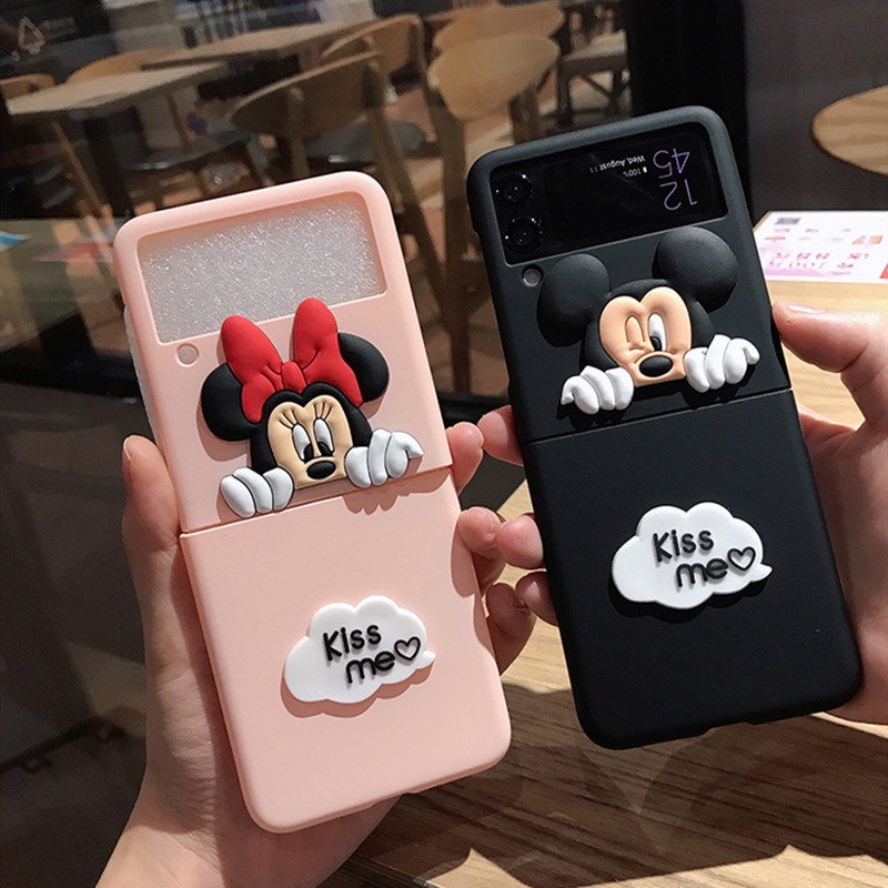 Ốp điện thoại cứng chống sốc mặt nhám hình hello kitty mickey minnie cho Samsung Galaxy z flip 4g flip3 5g