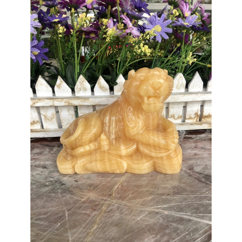 Tượng con Cọp, Hổ giáp phong thủy đá ngọc hoàng long đặt bàn làm việc - Dài 15 cm