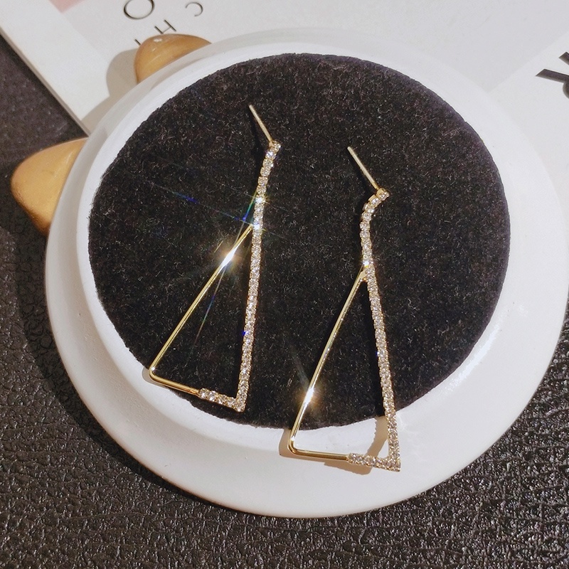 Khuyên tai JIUDUOLAN mạ bạc 925 thiết kế mặt tam giác đính đá nhân tạo phong cách Hàn Quốc dễ phối đồ thời trang
