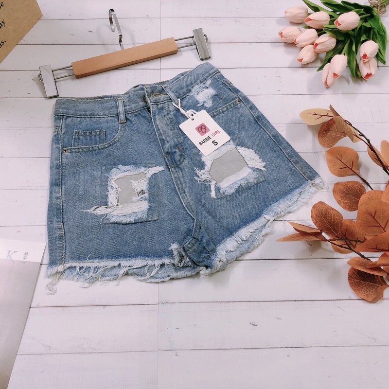 Quần short nữ jean dáng ôm mặc nhà rách lai cá tính, thiết kế phối sọc cách điệu siêu ngầu MQ Fashion Z01