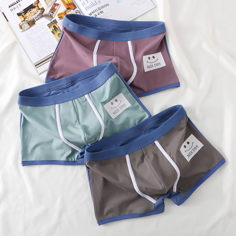 Quần Lót Boxer Vải Cotton Thoáng Khí In Hình Mặt Cười Thời Trang Cho Nam