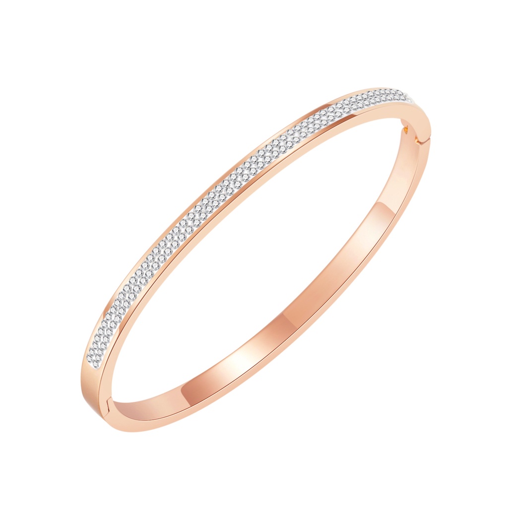 Vòng Tay Inox Mạ Vàng Hồng Đính Đá Zircon Đơn Giản Sang Trọng