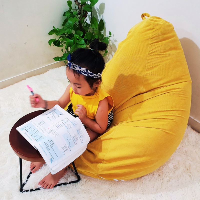 Ghế lười hạt xốp 3ii Home hình trái lê cao cấp cho bé size 80x100cm vải nhung gân mềm mại êm ái nhiều màu sắc lựa chọn