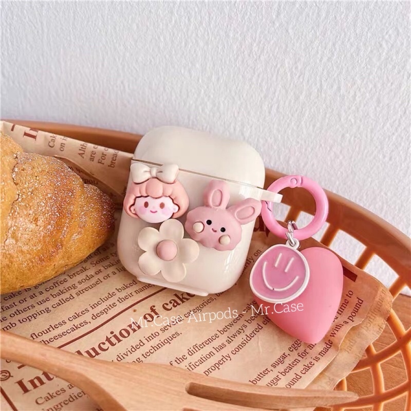 Case Airpods 1/2 /Pro Vỏ Ốp Tai Nghe Hình Nổi Ticker Dẻo Kèm Móc Khoá Tim Xinh - Mr.Case AirPods