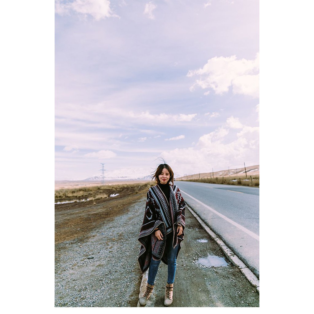 Áo boho choàng dáng cape bohemian