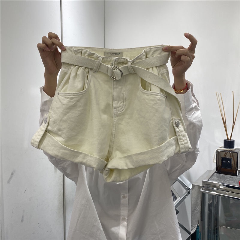 Quần Short Denim Lưng Cao Ống Rộng Thời Trang Dành Cho Nữ