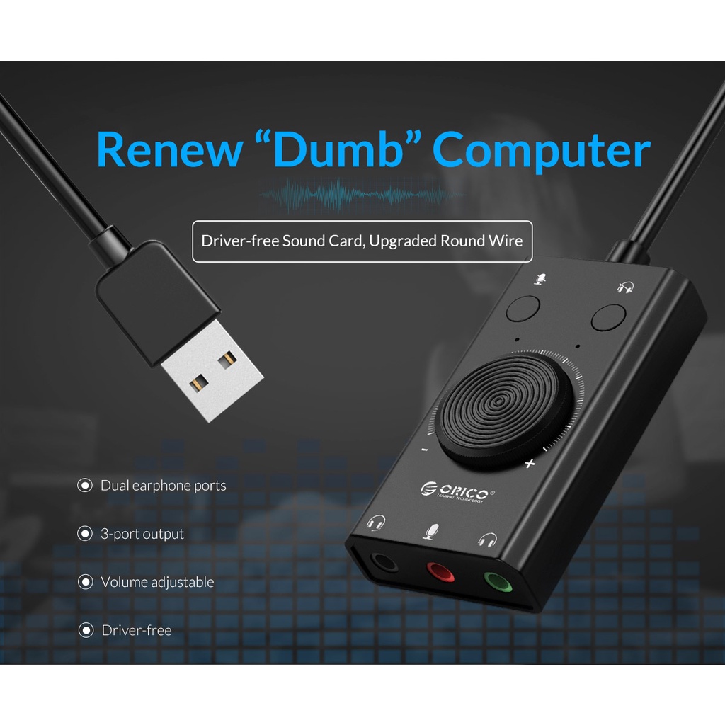 Cáp chuyển USB ra Sound ORICO 7-1 SC2 BK EP (jack 3.5mm Headphone và Microphone) Màu đen