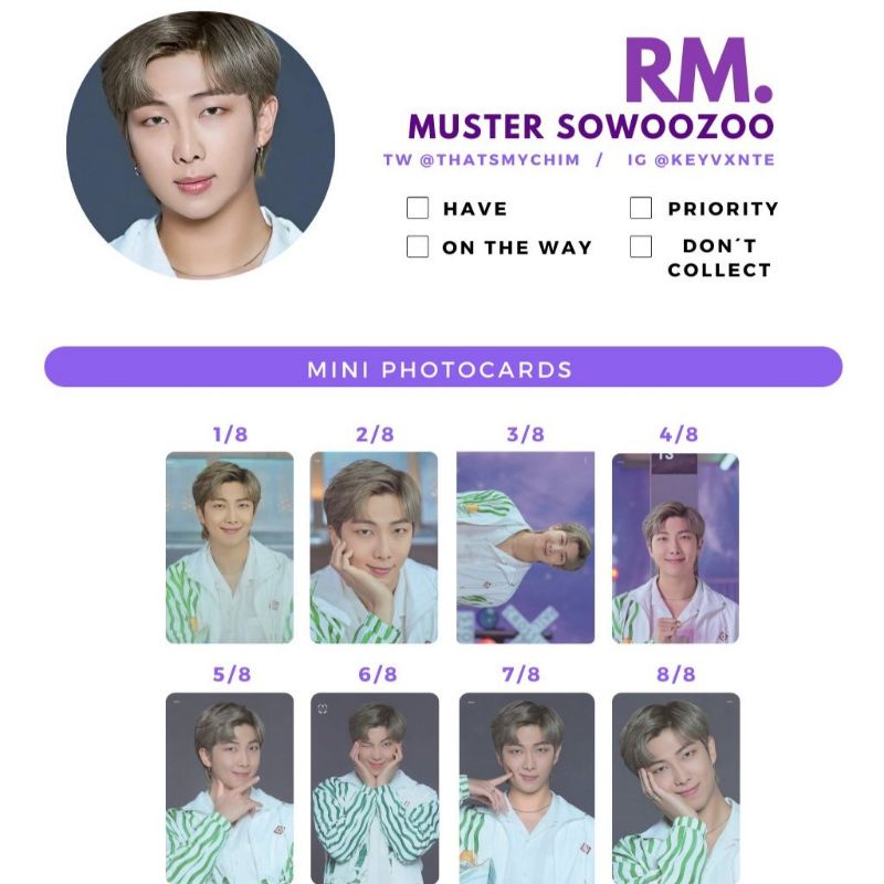 Card BTS Mini Photocard BTS Sowoozoo official