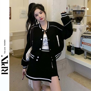Áo khoác bóng chày tay dài dáng rộng phong cách retro cho nữ
