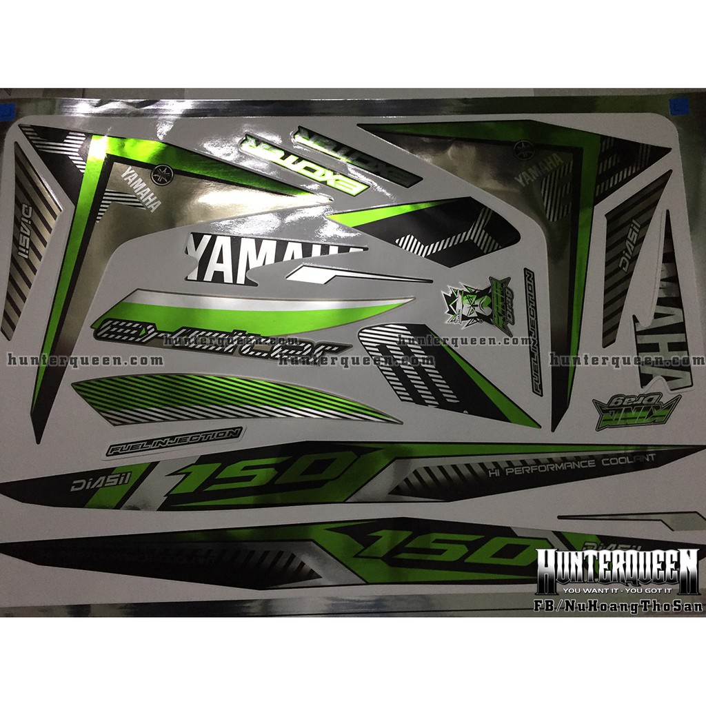 Tem Exciter đời 150. Tem rời CROM, chữ EX sọc đen xanh lá. Dán xe đen. Xe màu khác vui lòng inbox