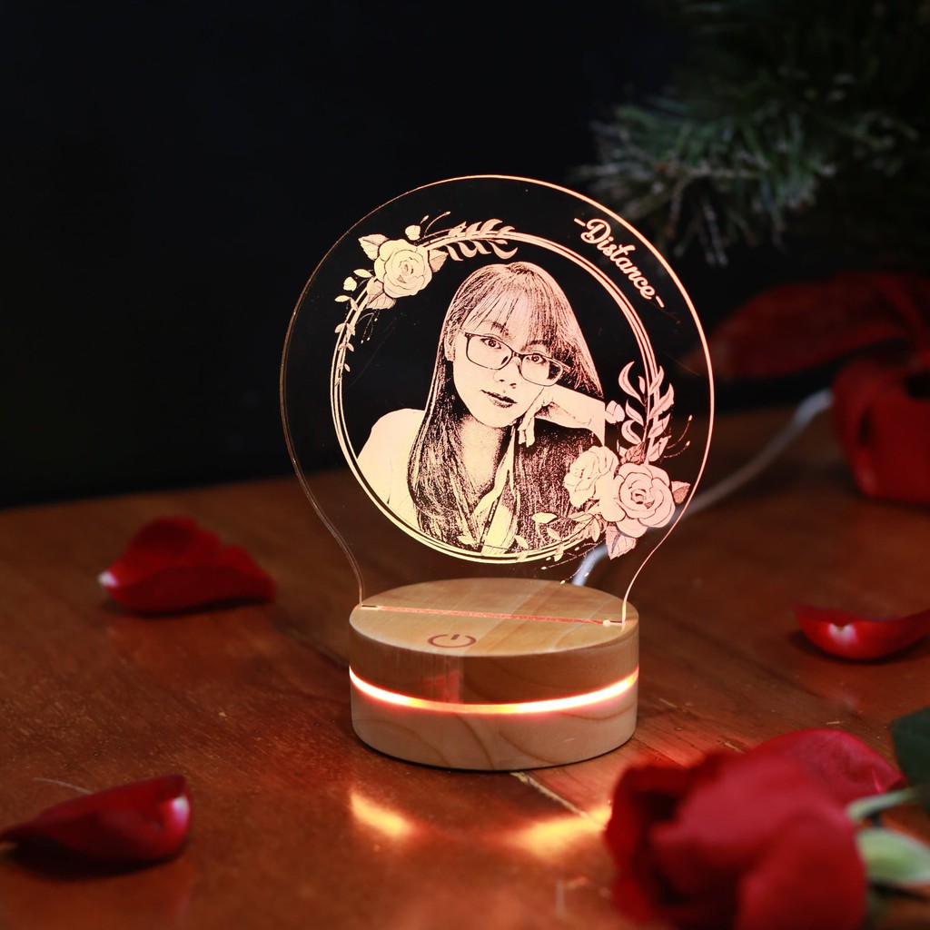 Đế đèn led 3d gỗ cao cấp 16 màu, nút cảm ứng và điều khiển màu
