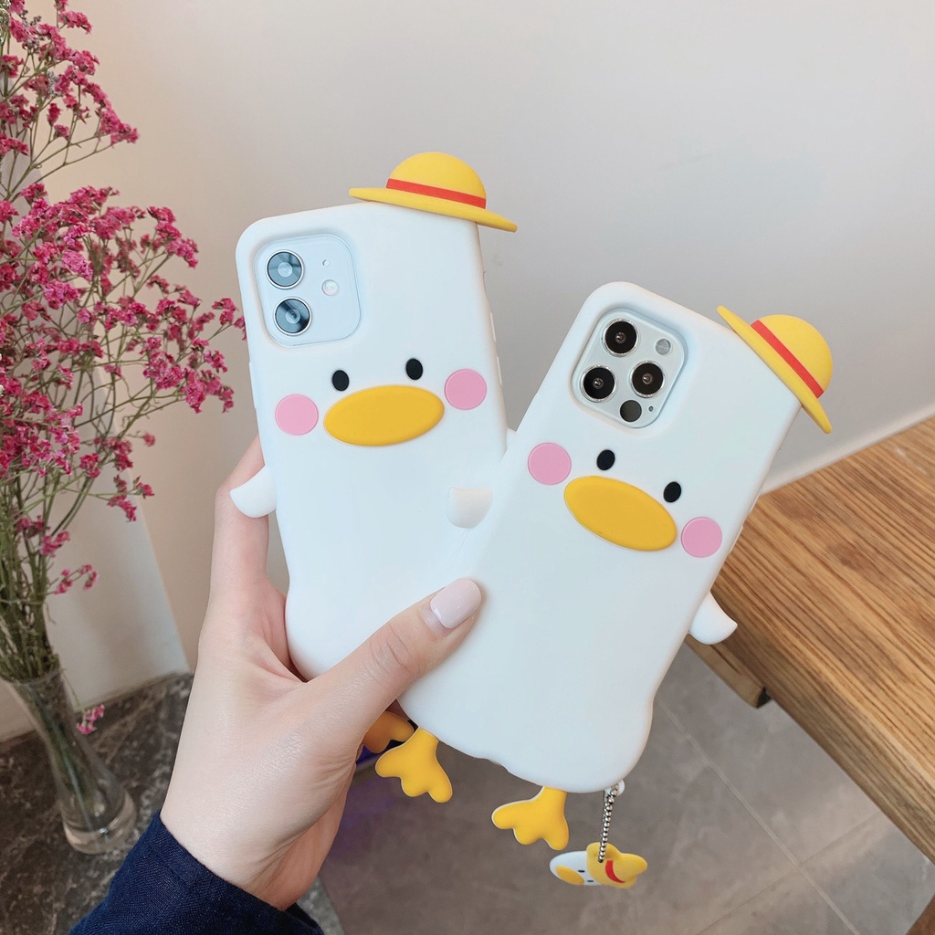 Ốp Điện Thoại Silicon Hình Chú Vịt Đội Mũ Rơm Cho Iphone 6 6s 7 8 plus X XR XS 11 12 13 Pro max