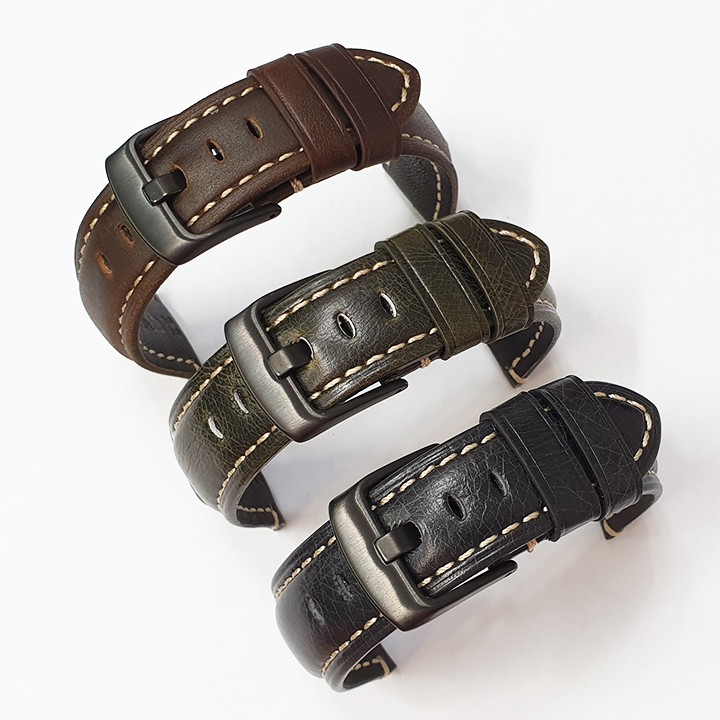 Dây da đồng hồ nam da bò mềm lớp da lót không thấm hút mồ hôi size 20mm, 22mm, 24mm, size 26mm - D2007
