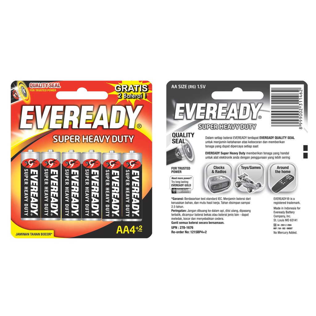 Vĩ 6 Viên Pin Energizer Eveready Super Heavy Duty 100628875