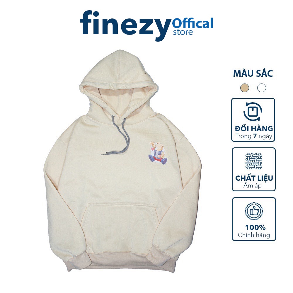 Áo Hoodie tedy nam nữ Finezy Unisex form rộng, vải nỉ dày