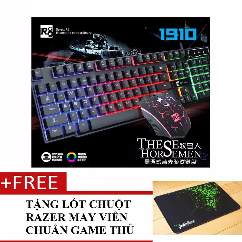 Combo Phím Chuột R8 1910 Chuyên Game Tặng Lót Chuột Razer