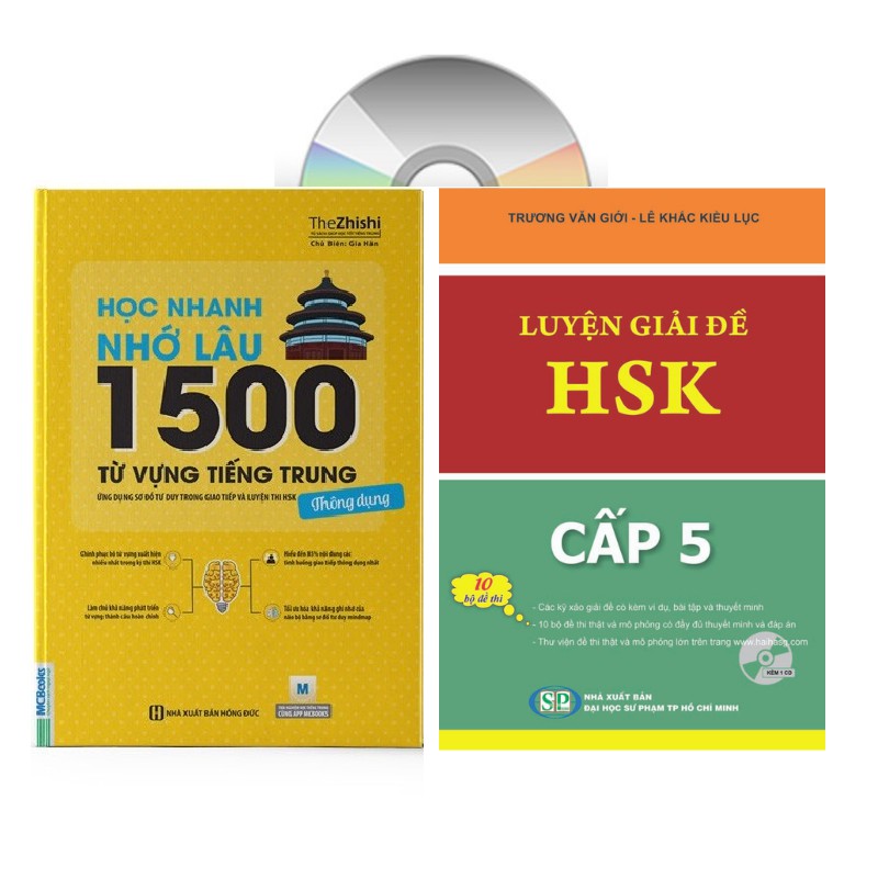 Sách - Combo: Học nhanh nhớ lâu 1500 từ vựng tiếng Trung thông dụng + Luyện giải đề HSK cấp 5 ( kèm 1 CD )